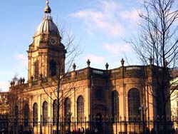 Birmingham Cathedral visible through leafless trees