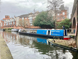 narrow boat 'Bosworth Lady' on the canal in the centre of Birmingham near Brindley Place